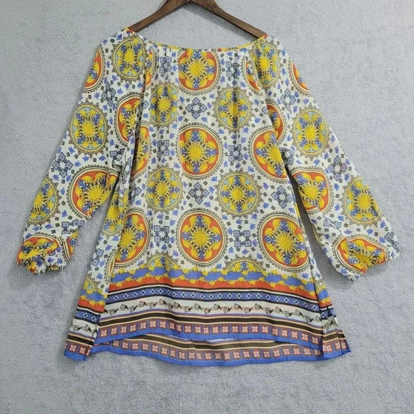 Charter Club Womens 2X Boho Medallion Print Peasant Chiffon Blouse     5PT - Picture 2 of 6